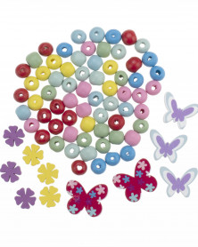 Wooden beads with flowers assorted